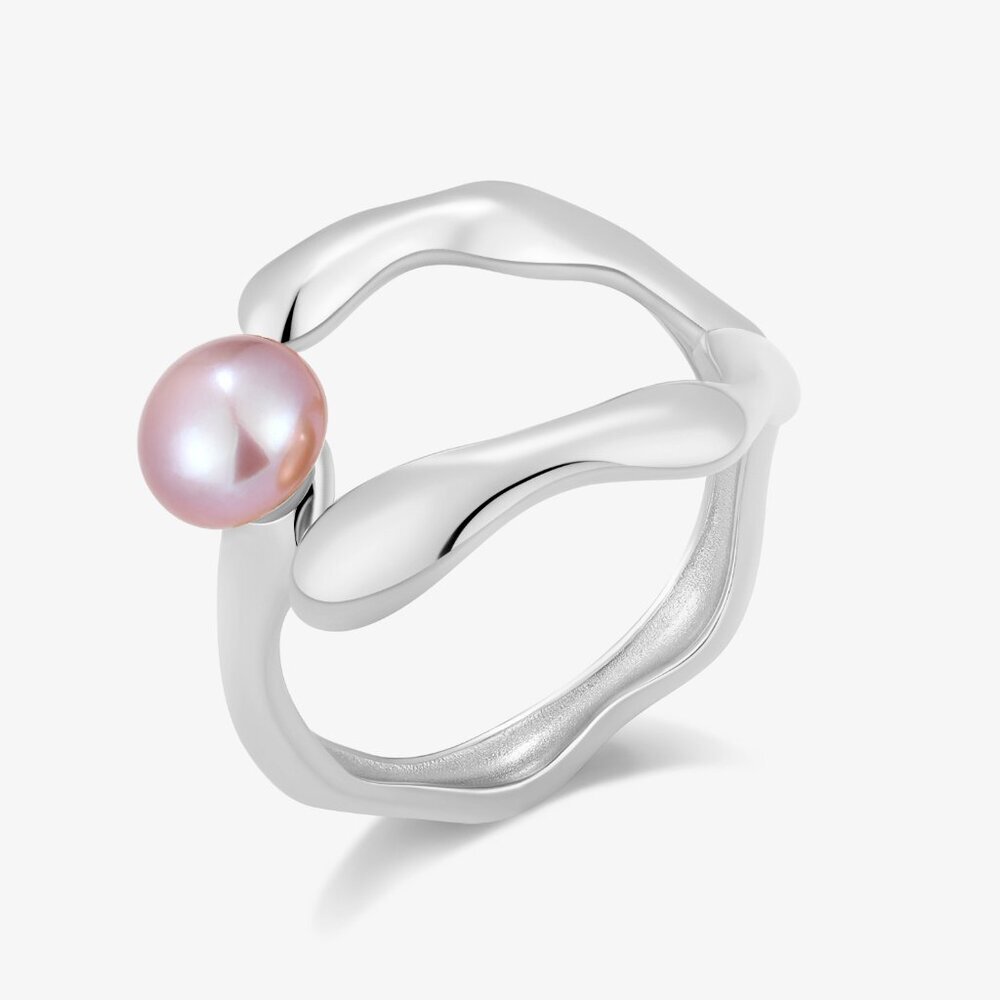 Tide Fresh Water Pearl Ring With Vintage Style Band Open Band Free Size